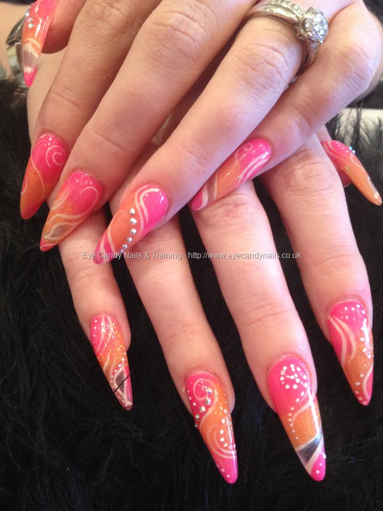 Pink And Orange Stiletto Nail Art