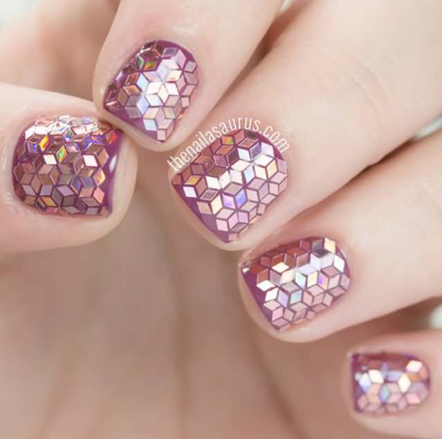 Pink And Purple Glitter Nail Art Design