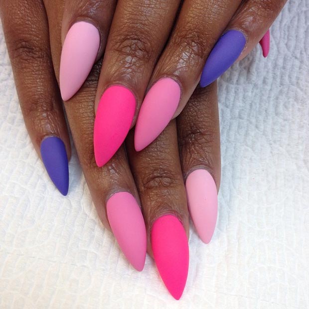Pink And Purple Matte Stiletto Nail Art
