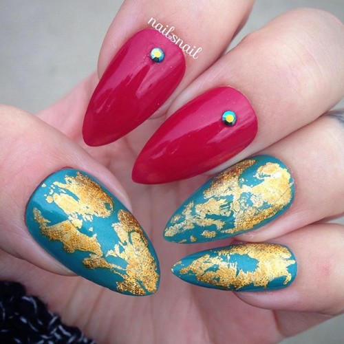 Pink And Turquoise Stiletto Nail Art
