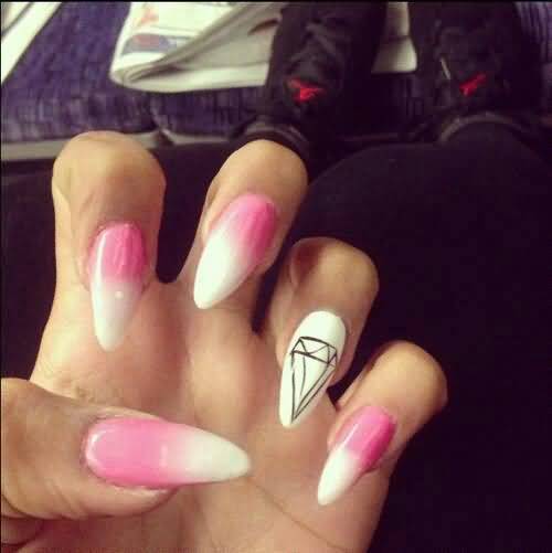 Pink And White Ombre Stiletto Nail Art