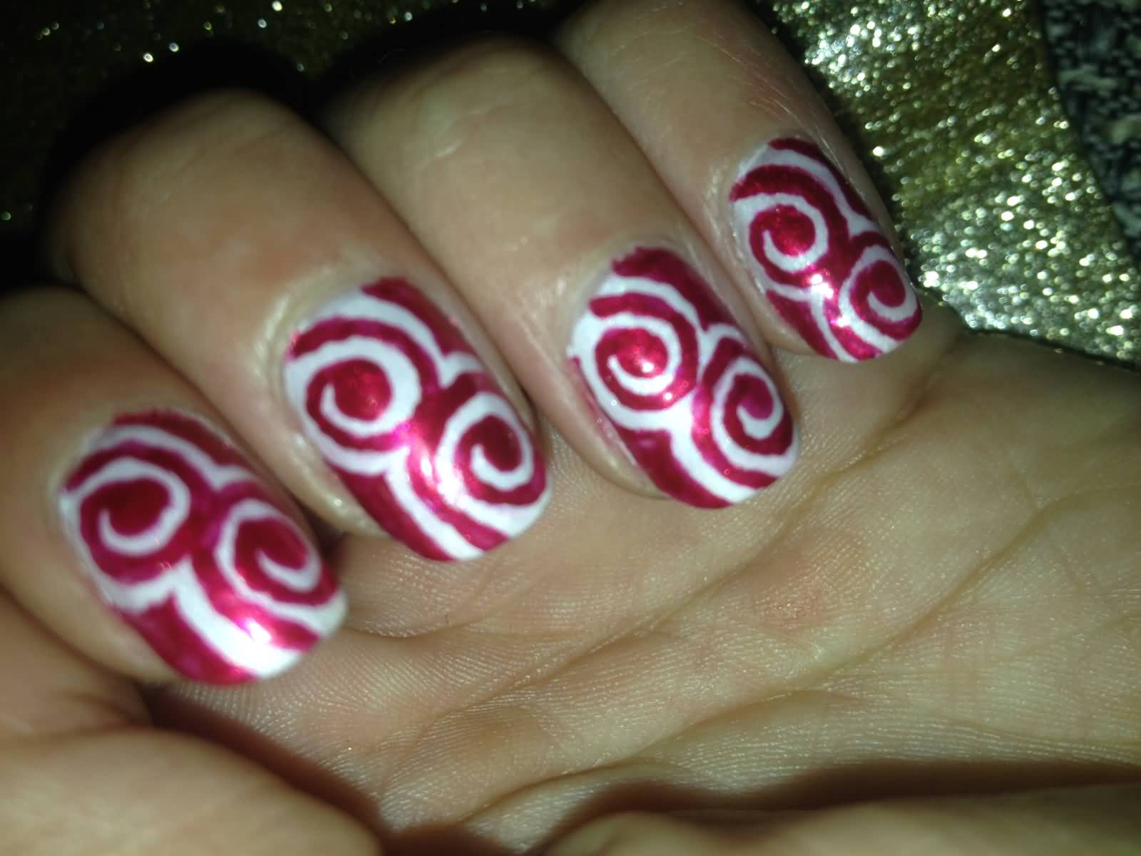 Pink And White Spiral Design Nail Art Idea