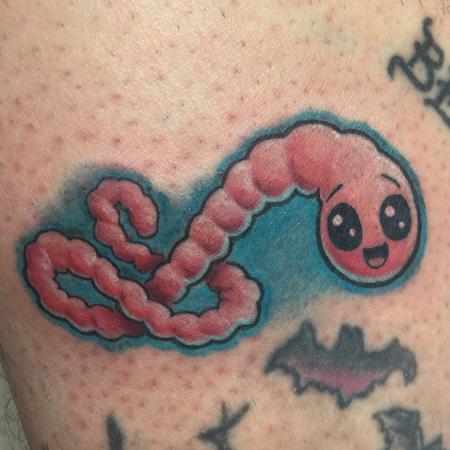 Pink Cute Worm Tattoo