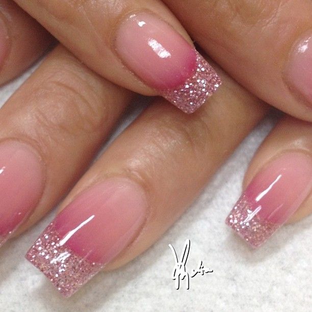 Pink Glitter Gel Tip Nail Art Idea