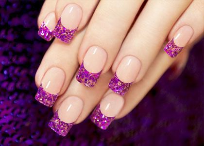 Pink Glitter Tip Nail Design Idea