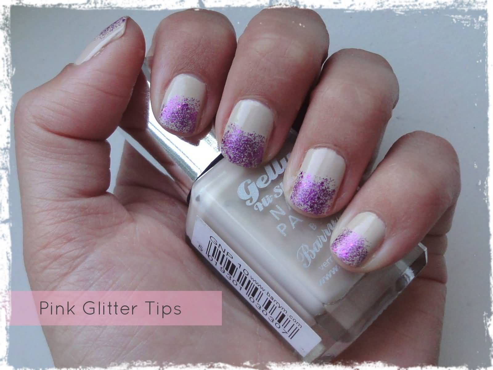 Pink Glitter Tips Nail Art