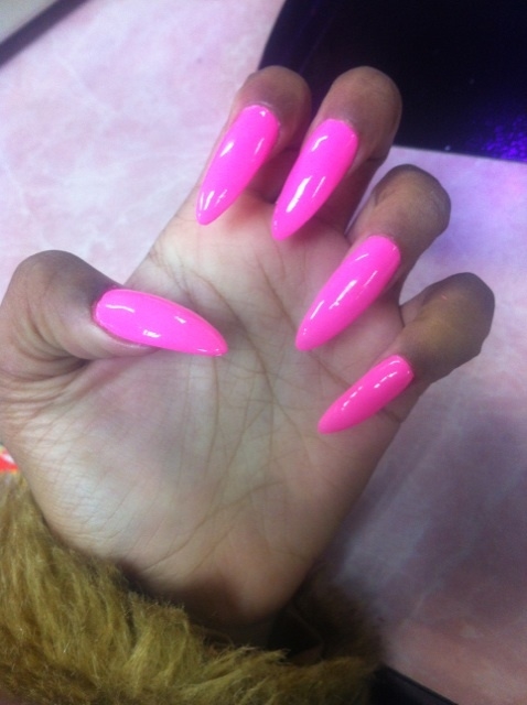 Pink Glossy Stiletto Nail Art Design