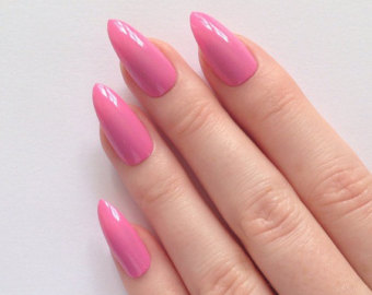 Pink Glossy Stiletto Nails