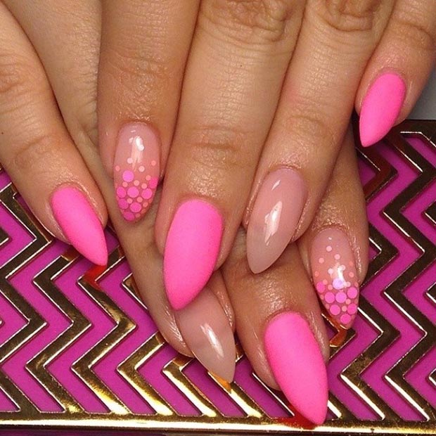 Pink Matte Neon Stiletto Nail Art