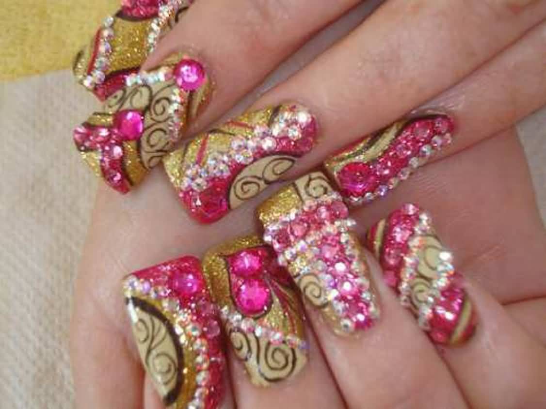 Pink Pearls 3D Nail Art Design Idea