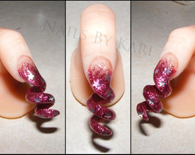 Pink Sparkle Spiral Nail Art