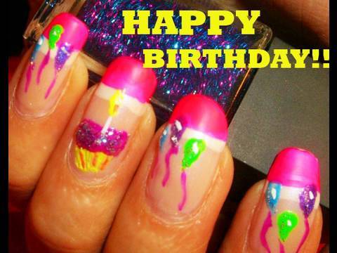 Pink Tip And Balloons Birthday Nail Art