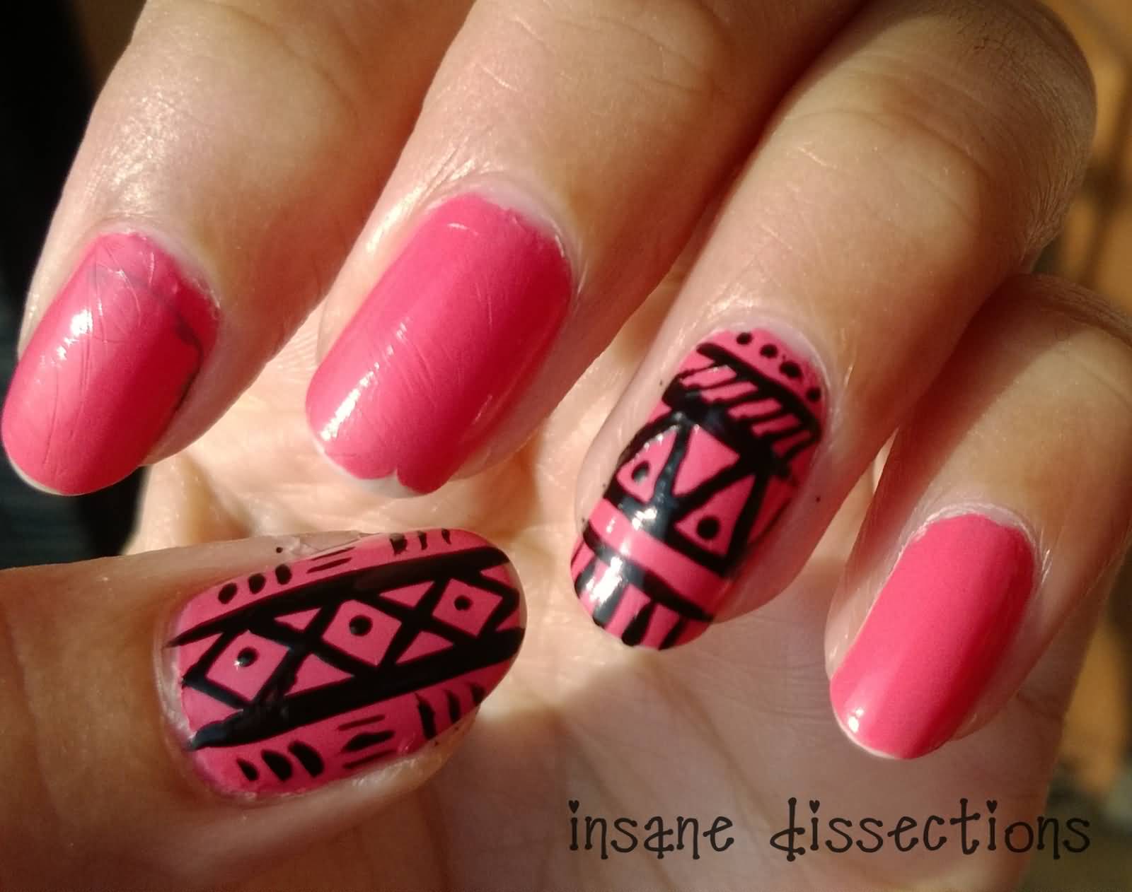 Pink Tribal Nail Art Design Idea