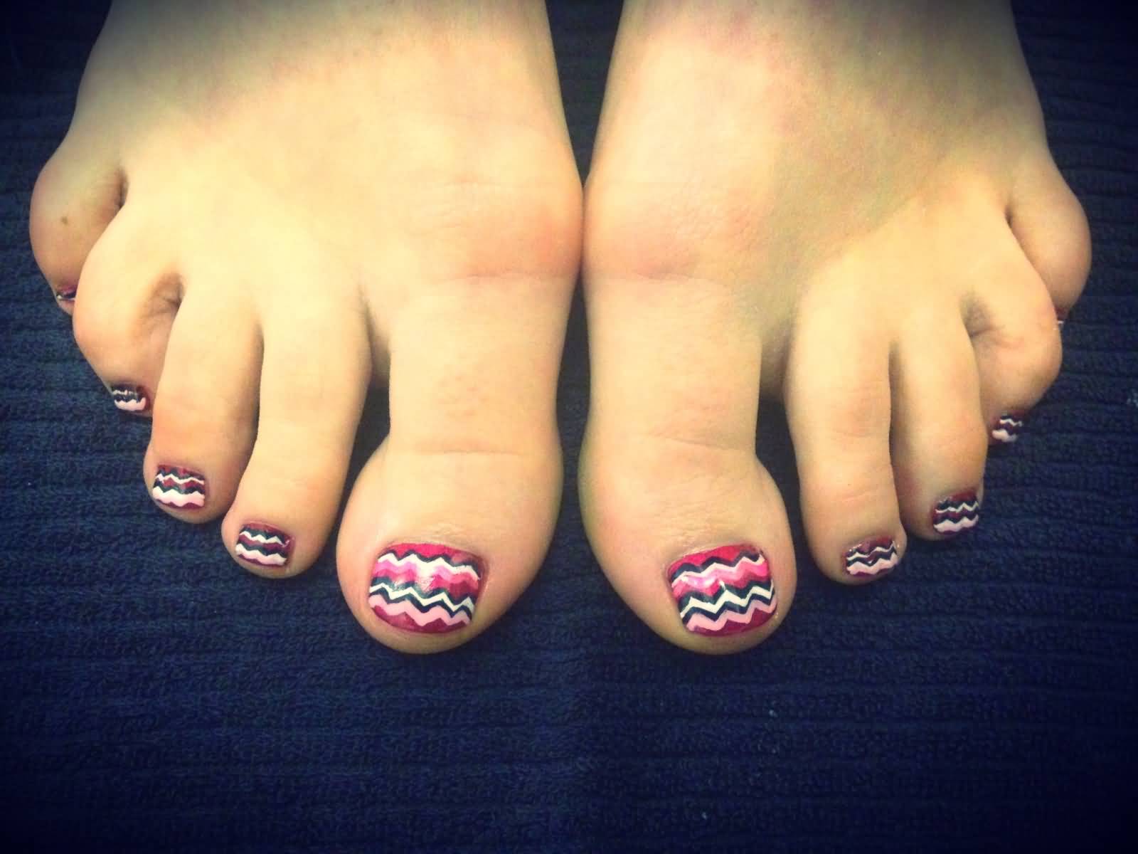 Pink Tribal Pattern Toe Nail Art