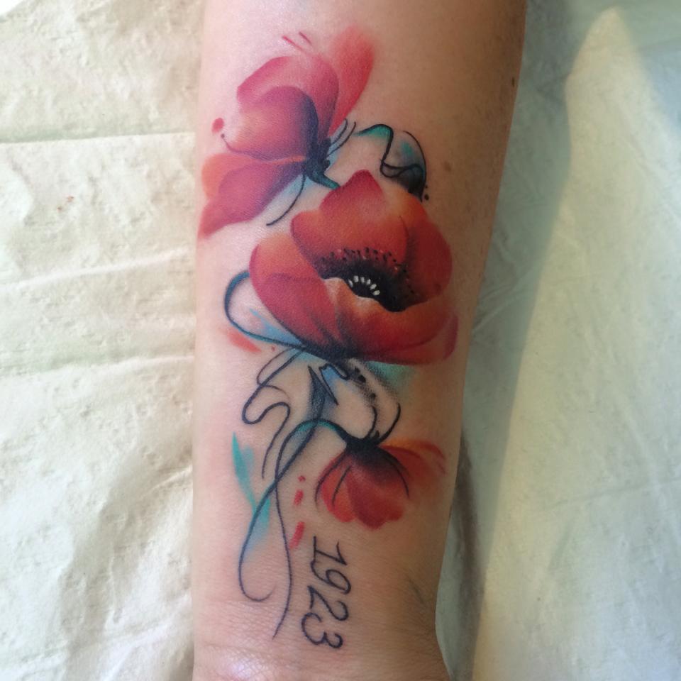 Poppy Flowers Tattoo On Arm Sleeve