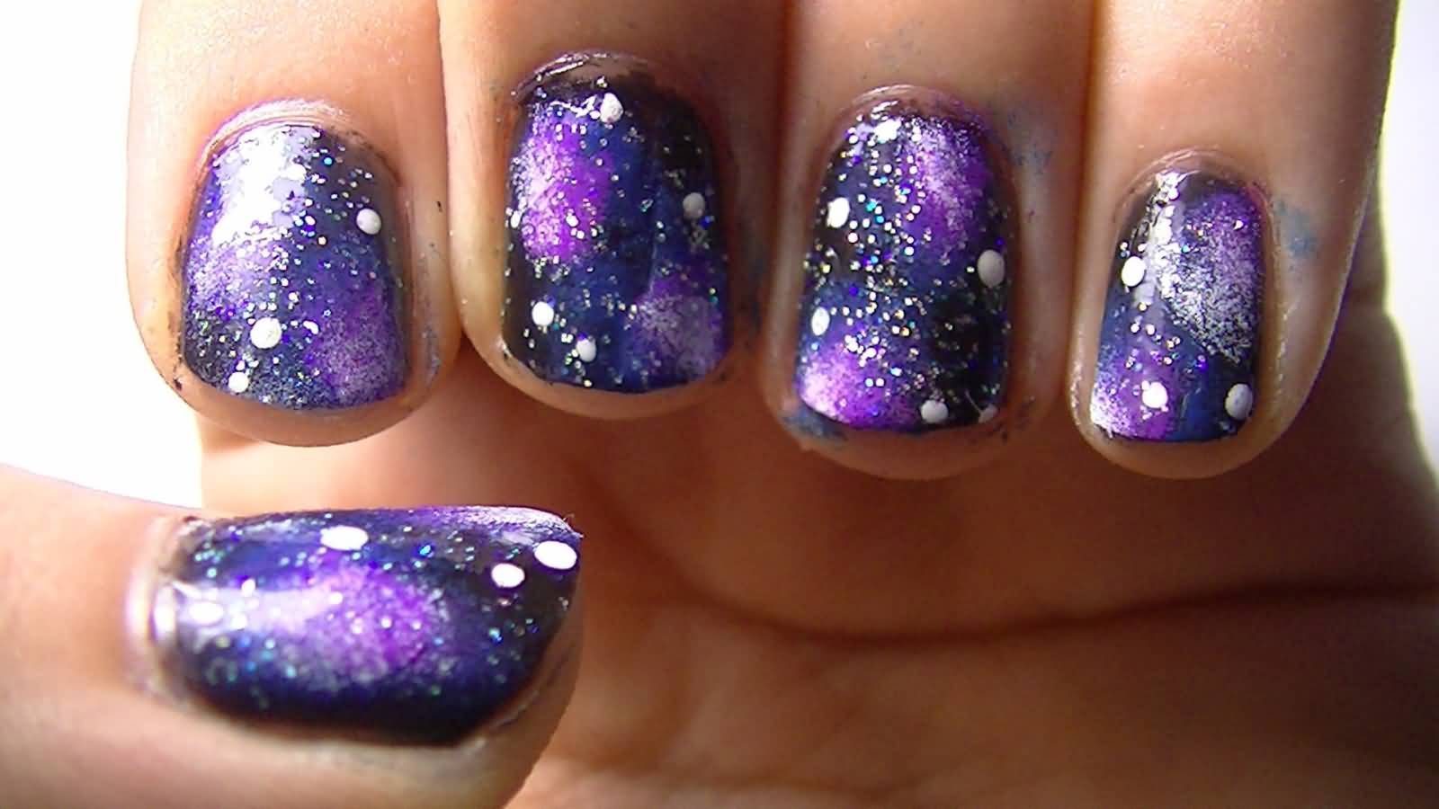 Purple And Black Galaxy Nail Art