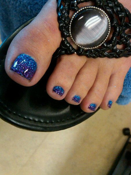 Purple And Blue Glitter Gel Toe Nail Art