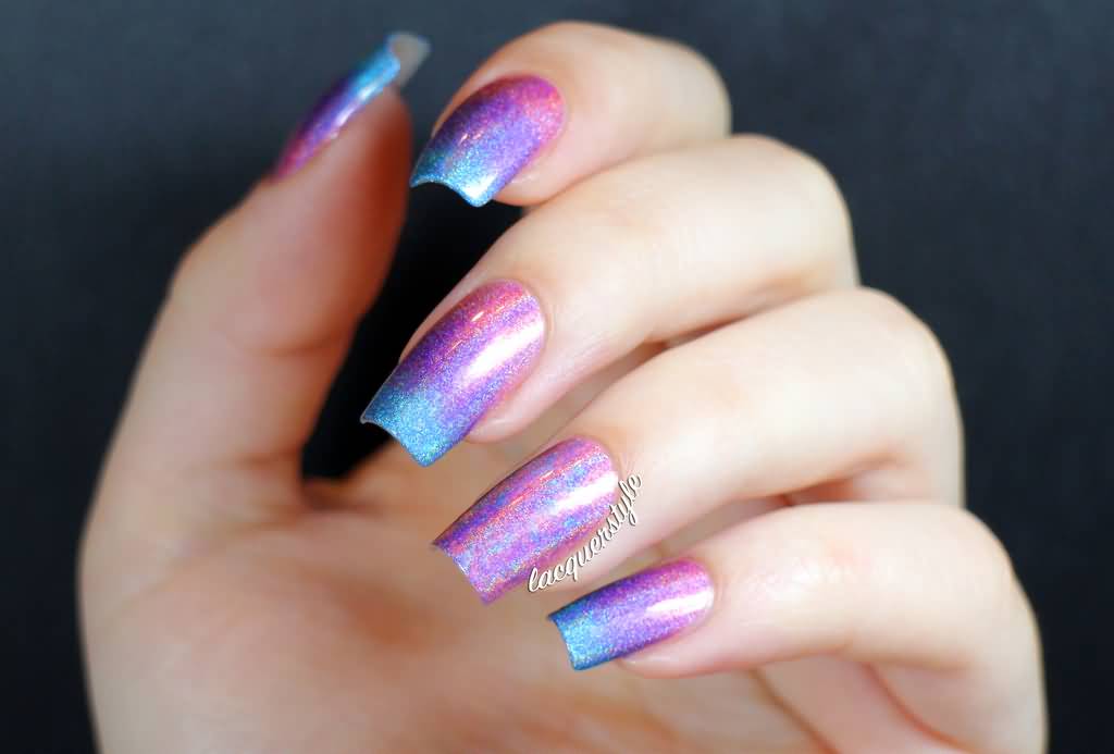 Purple And Blue Hologram Nail Art Ideas