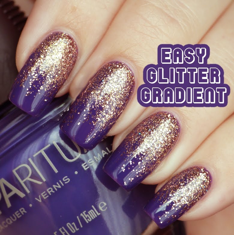 Purple And Gold Glitter Easy Gradient Nail Art