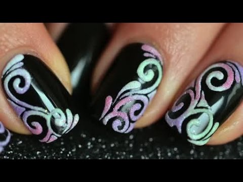 Purple And Green 3D Spiral Design Nail Art Idea