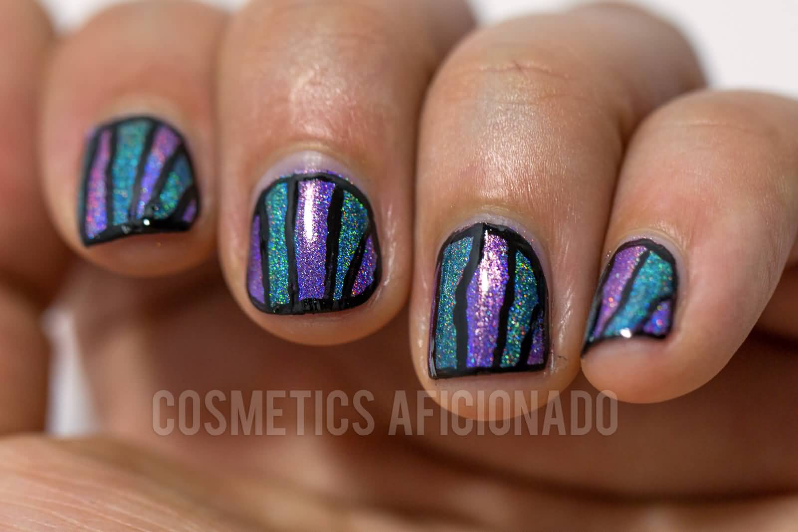 Purple And Green Butterfly Wings Holographic Nail Art
