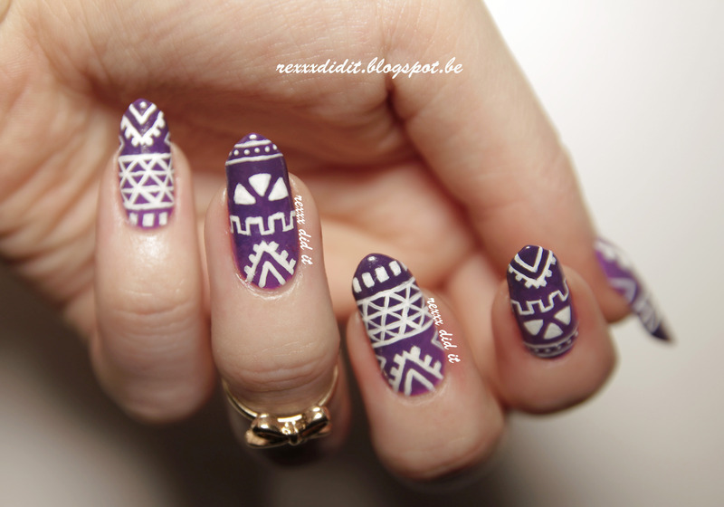 Purple And White Tribal Design Nail Art Idea