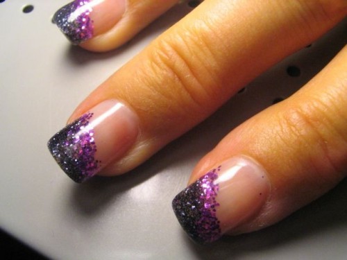 Purple French Glitter Tip Nail Design