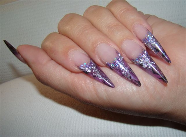 Purple Glitter Gel Stiletto Nail Art