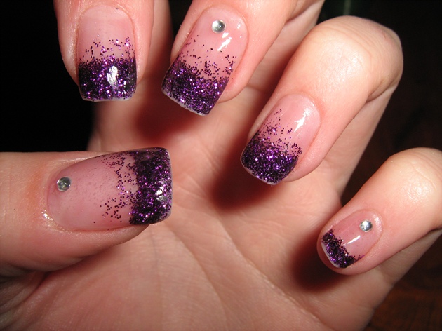 Purple Glitter Tip Nail Design