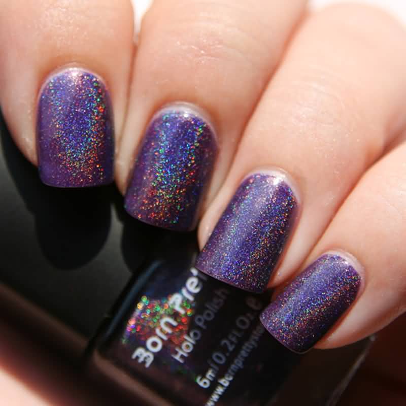 Purple Holographic Nails Design