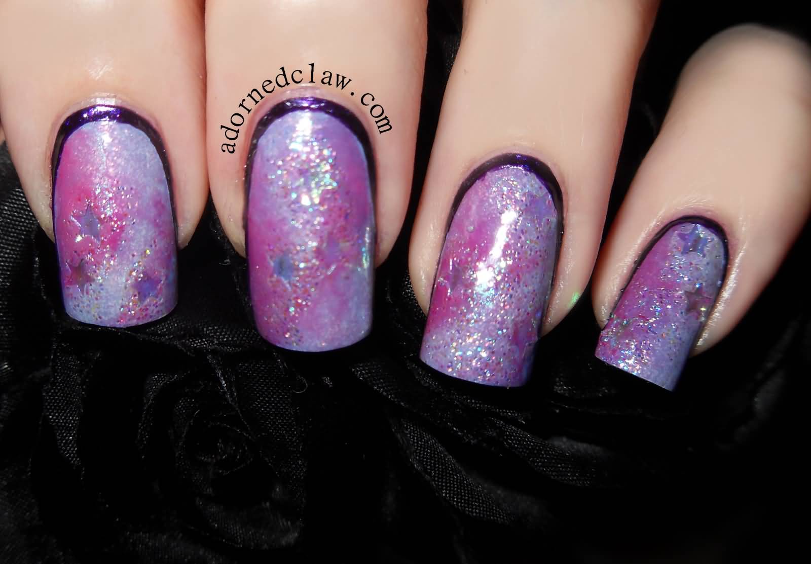 Purple Ruffian Galaxy Nails Design