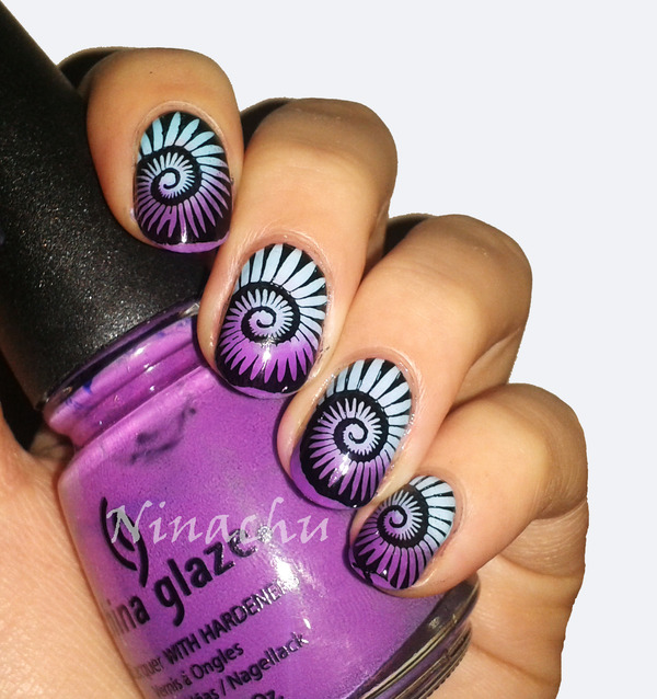 Purple White And Black Spiral Design Nail Art Idea