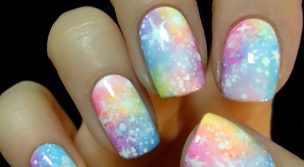 Rainbow Color Galaxy Nail Art