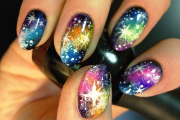 Rainbow Color Galaxy Nails