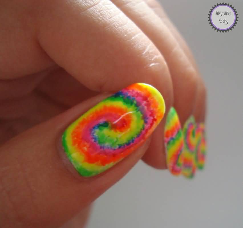 Rainbow Color Spiral Design Nail Art Idea