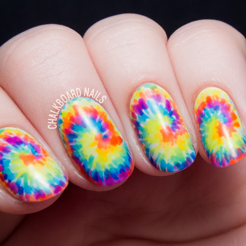 Rainbow Color Splash Spiral Nail Art Design