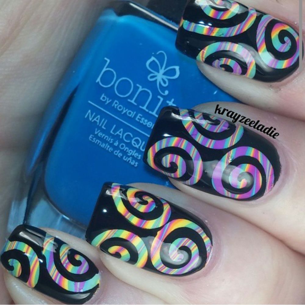 Rainbow Colorful Spiral Nail Art Design Idea