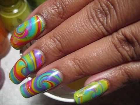 Rainbow Gel Spiral Design Nail Art Idea
