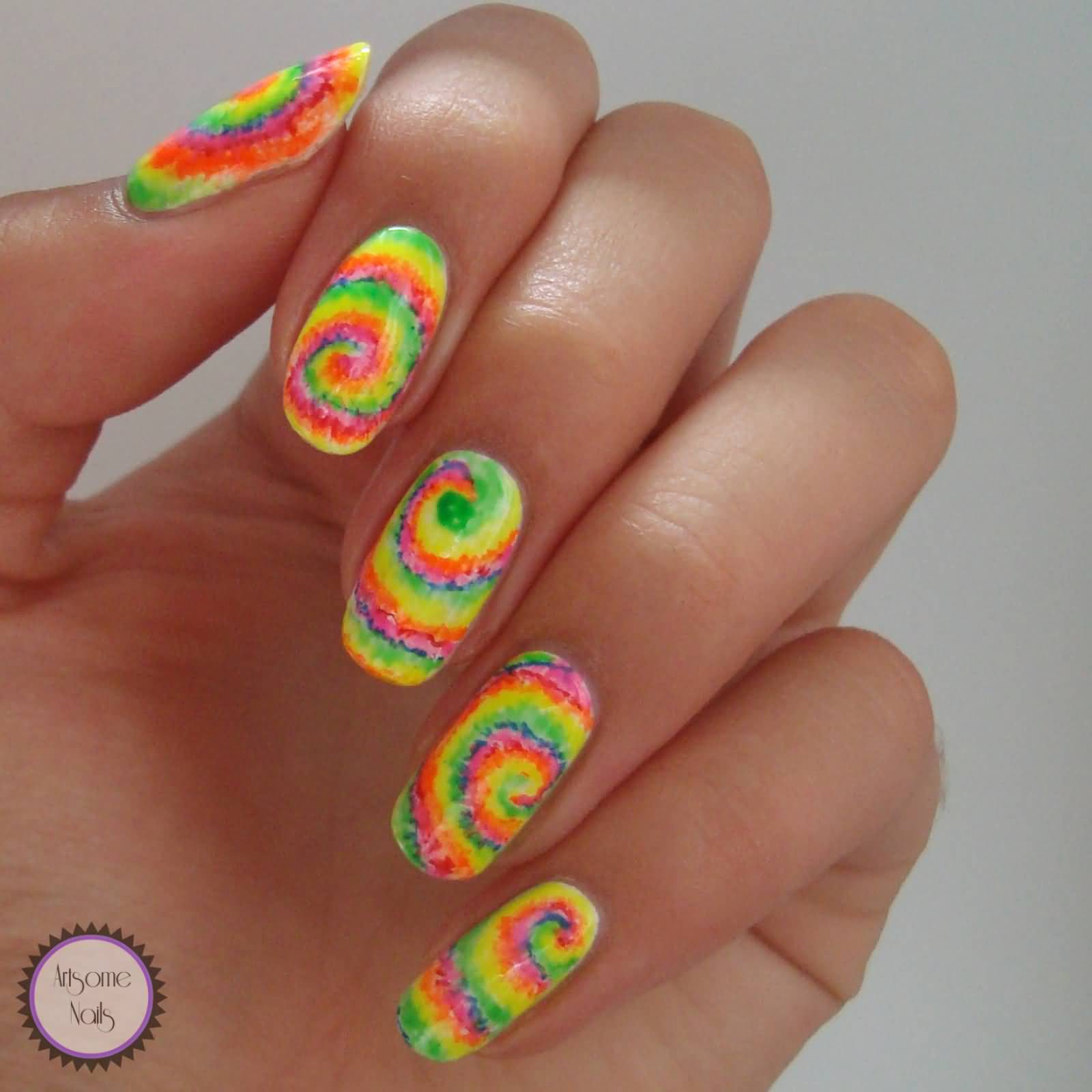 Rainbow Spiral Design Nail Art Idea