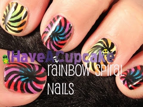 Rainbow Spiral Nail Art Design Idea