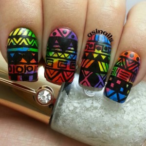 Rainbow Tribal Nail Art Design
