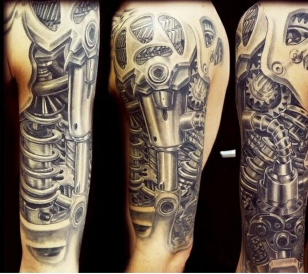 Realistic Biomechanical Tattoo On Left Half Sleeve