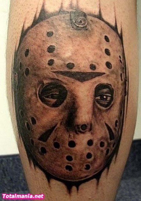 Realistic Color Jason Face Tattoo