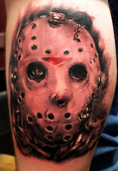 Realistic Colored Jason Head Tattoo