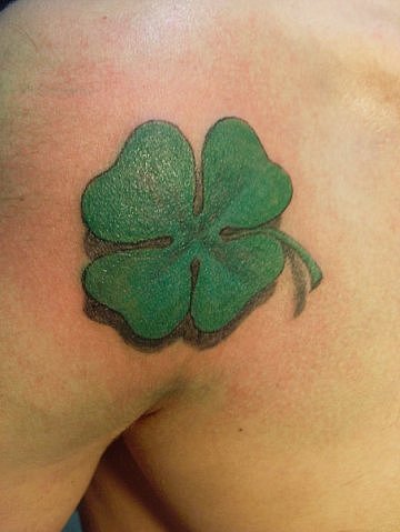 Realistic Four Leaf Shamrock Right Shoulder Tattoo
