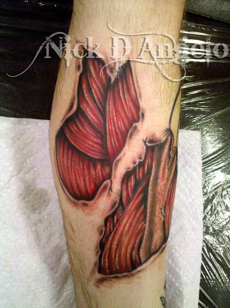 Realistic Muscles And Bone Tattoo By NickDAngelo