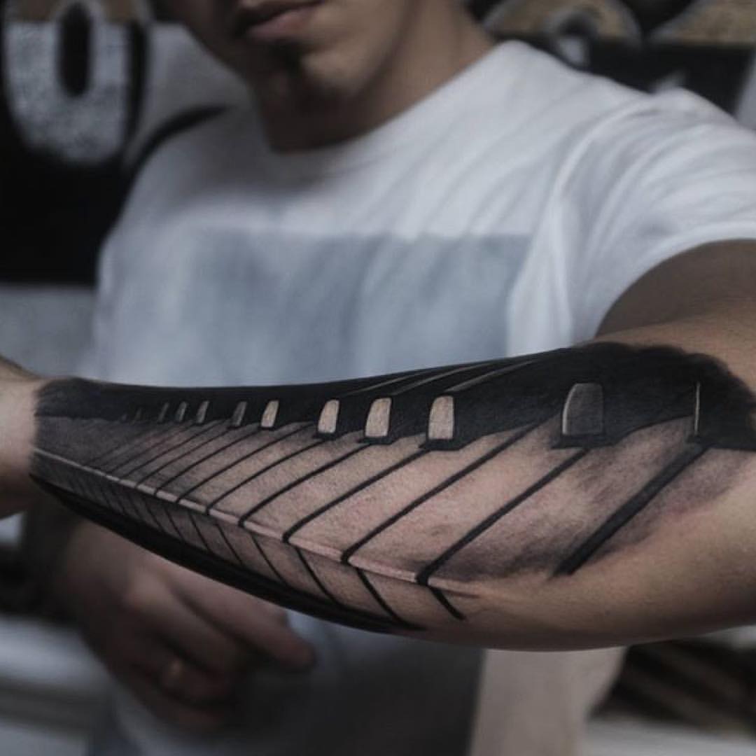Realistic Piano Keys Tattoo On Arm Sleeve