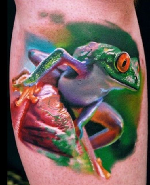 Realistic Reptile Frog Colored Tattoo