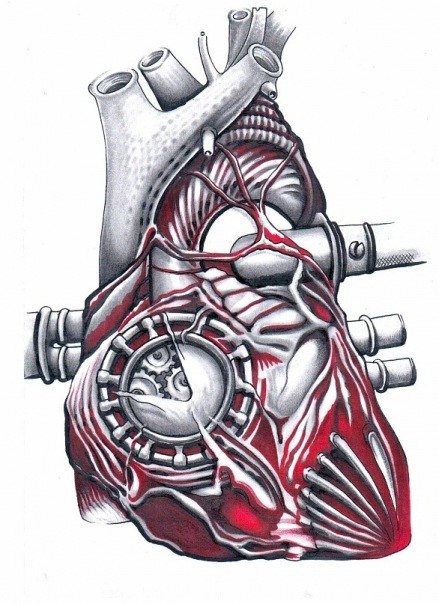 Red And White Mechanical Heart Tattoo Stencil
