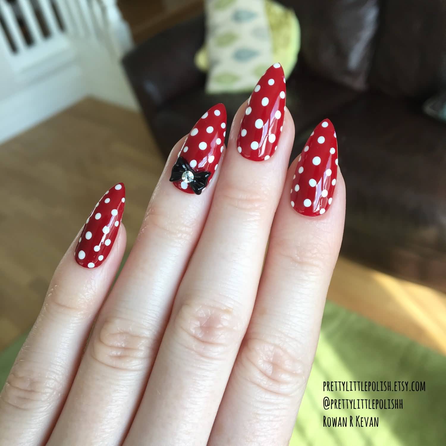 Red And White Polka Dots With Black 3D Bow Design Idea